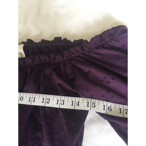 Peppermint Womens Top Boho Peasant Purple Off On Shoulder Eyelet Cropped Large - Picture 9 of 12